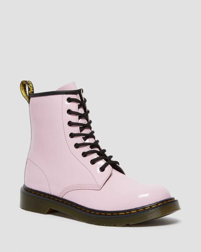 Dr Martens Kids Youth 1460 Patent Leather Lace Up Boots Pink - 32918IBLE